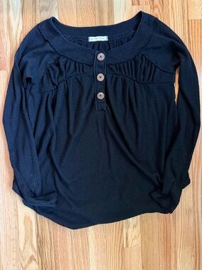 We The Free Black Ribbed Long-Sleeve Henley